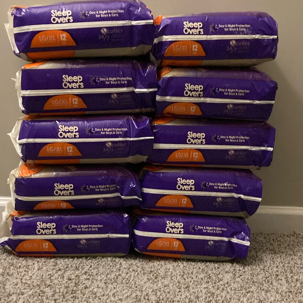 5 12-Pack Sleepovers Youth Pull-On Nighttime Diaper Pants XL 60-125 lbs